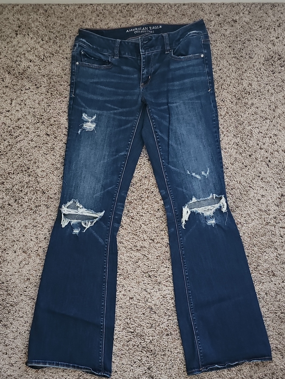 American Eagle Outfitters Dark Blue Distressed Wide Leg Jeans